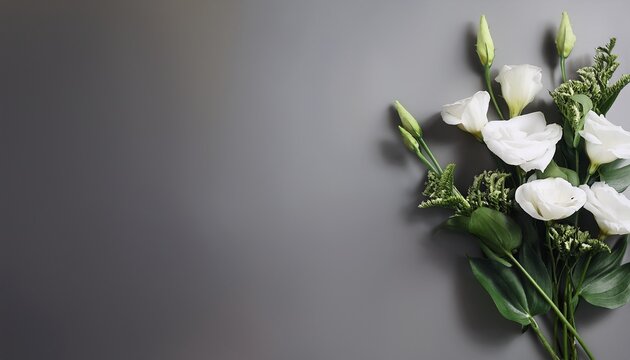 minimalist sympathy condolences card flowers on a muted grey background funeral concept copy space