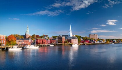 Obraz premium portsmouth new hampshire usa town skyline on the piscataqua river