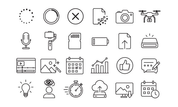 Iconos de articulos de marketing y redes sociales o creacion de contenido 