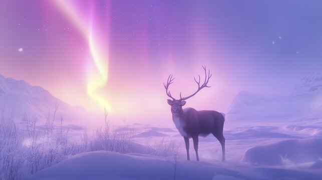 Majestic reindeer under a vibrant northern lights display