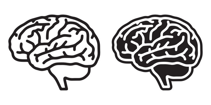 A black and white comparison illustration showing two human brain silhouettes one with a white background and one with a black background