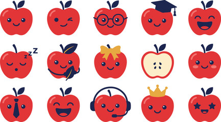 Fototapeta premium Set of cute cartoon apple characters with various expressions for teacher's day celebration and educational school projects