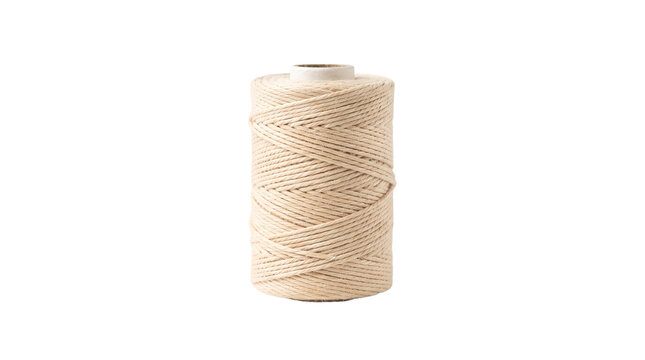 Natural cotton twine spool for crafts, packaging, gardening and handmade product concepts. Isolated on White background.