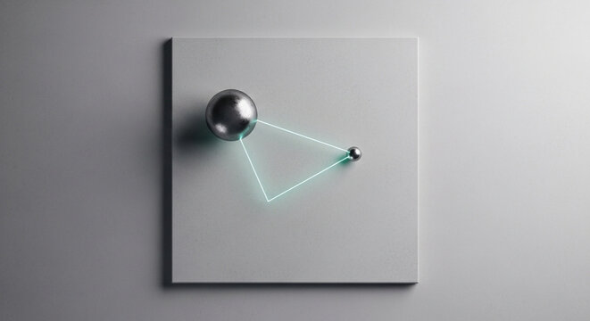 A silver pin connects to a glowing line on a paper square, symbolizing data linkage, guidance, and secure communication in a high-tech networking scenario