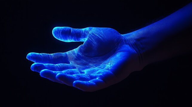Blue glowing dna double helix structure isolated on dark background