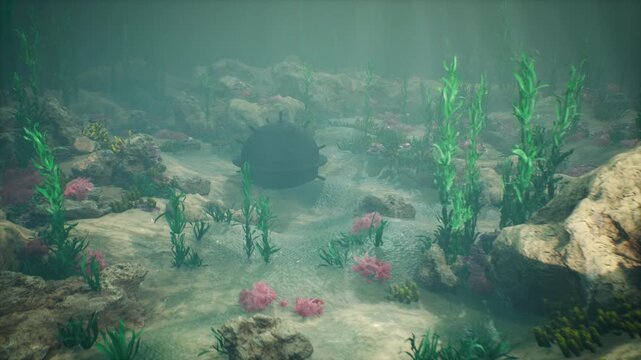 Underwater Floor Naval mine Orbit Shot