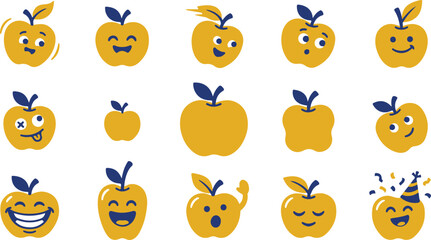Fototapeta premium Set of cute yellow apple characters with various facial expressions for teacher's day celebration and school education design