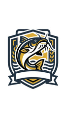 Obraz premium Catfish jumping fishing tournament badge illustration.