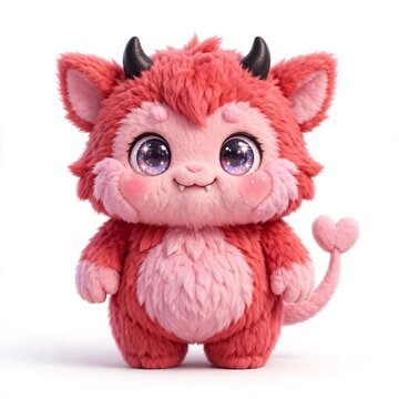Cute 3D kawaii demon with tiny horns and tail