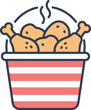 Crispy Fried Chicken Legs Bucket Vector Illustration Icon