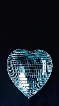 Sparkling Heart Disco Ball &ndash; Romantic Love Celebration Symbolism, Festive Party Decor, Valentine&rsquo;s Day Concept on Black Background