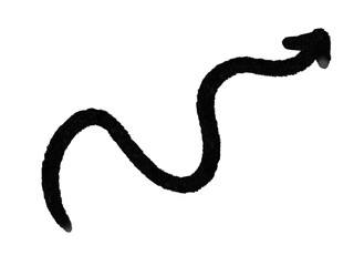 Fototapeta premium Hand drawn black curved arrow isolated on white background. Brush marker doodle direction icon for annotations, presentations, social media, planners, infographics and design elements.