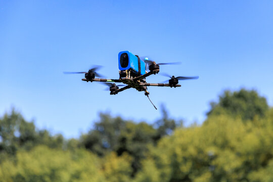 Ukrainian military fpv drone flying during training