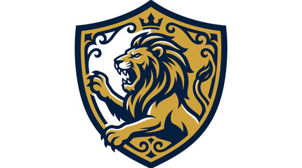 Obraz premium Majestic lion head mascot inside heraldic shield frame.