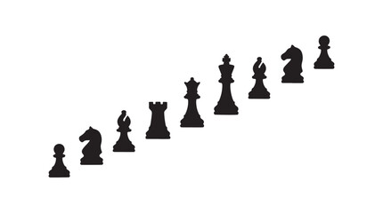 Chess Piece Strategy Trail Silhouette Collection Set, Black chess icons set on white background, Professional strategy game elements vector, chess, silhouette, pieces, strategy, icons, collection. © MasterTech