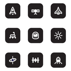Space Icon Set with Rocket Satellite Rover and Spacecraft Vector Illustrations on Dark Rounded Buttons © Tabungan Piknik