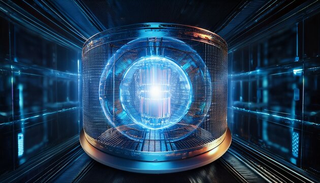 futuristic quantum computer core or energy source in high tech laboratory