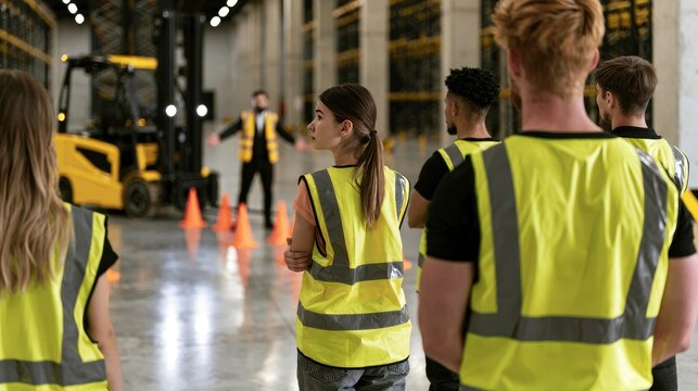 Warehouse workers receiving forklift safety training