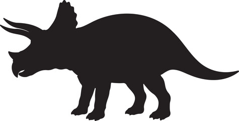 Triceratops Dinosaur Silhouette – Solid Black Prehistoric Animal Vector © Md
