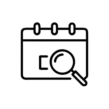 Calendar with magnifying glass icon for event or date search function.
