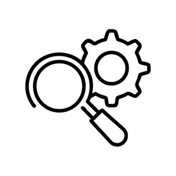 Magnifying glass and gear icon for search settings or optimization.