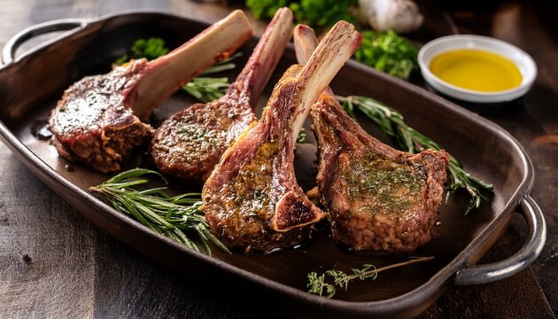 tender lamb chops marinated in olive oil and herbs ready for grilling or roasting