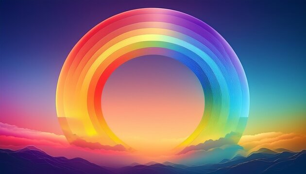 a translucent rainbow circle overlays a soft gradient sky representing pride and diversity for pride month