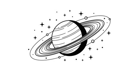 Saturn Planet Outline Vector Illustration © Tukang