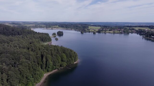 Aerial View of a Man-Made Reservoir in the Foothills North of the Alps. Seehamer See, Germany
