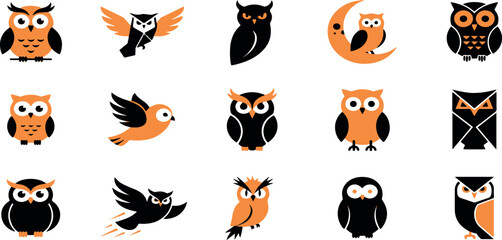 Obraz premium Collection of cute owl icons and illustrations in various styles for creative design projects and graphic elements