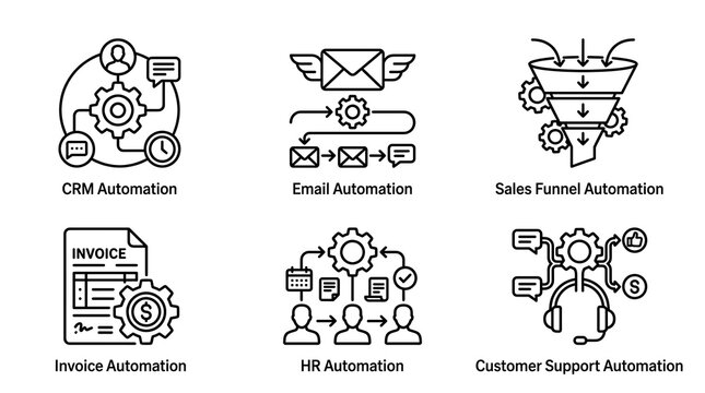 Business Process Automation and CRM Workflow Line Icon Set