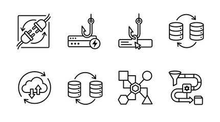 Fototapeta premium Cybersecurity and Data Management Line Icon Set
