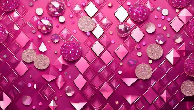 glittery pink background with scattered rhinestones and sequins in a geometric pattern sparkly fancy sparkly fancy