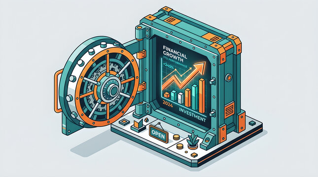 Open Bank Vault with Financial Growth Chart and Investments