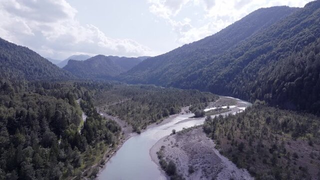 Aerial View of a Mountain River Valley Near the River&rsquo;s Source. Isar River, Germany