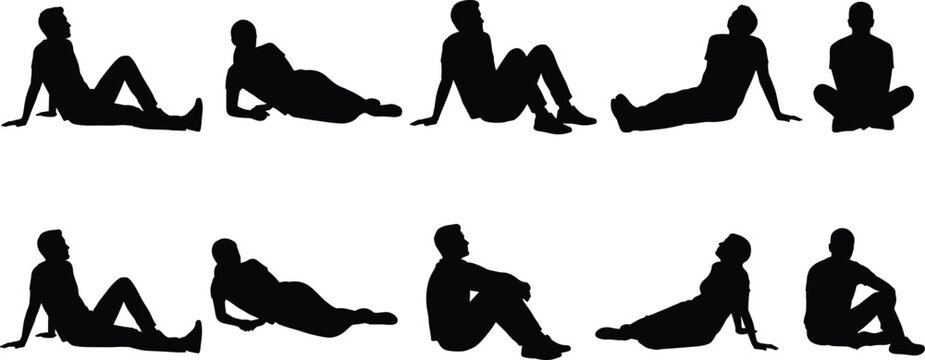 Seated People Silhouette Collection with Relaxed Sitting Human Pose Vector Set.