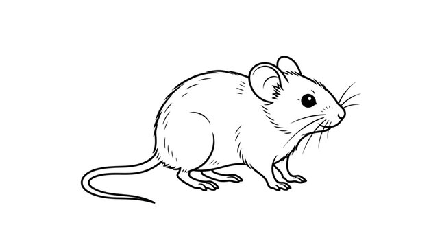 A simple black and white line art drawing of a small house mouse.