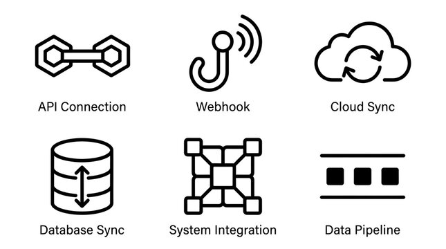 API and Data Integration Line Icon Set