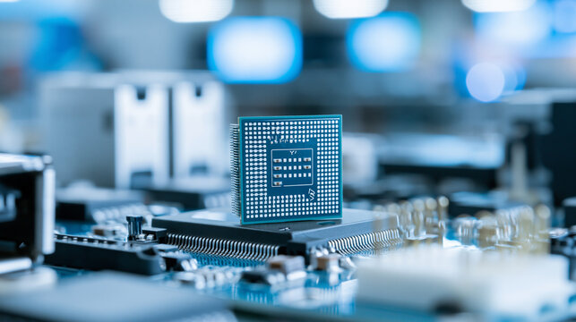 Modular connector system with embedded diagnostics, medium shot of chip technology for operational tracking, industrial electronics concept, with copy space