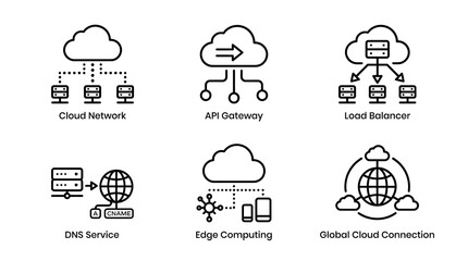 Fototapeta premium Cloud Computing and Infrastructure Network Icon Set