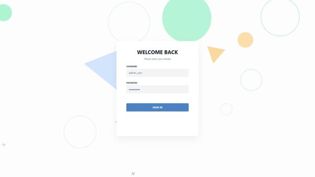 Welcome back login form interface with geometric shapes