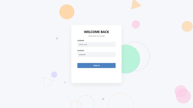 Login form interface with abstract geometric shapes