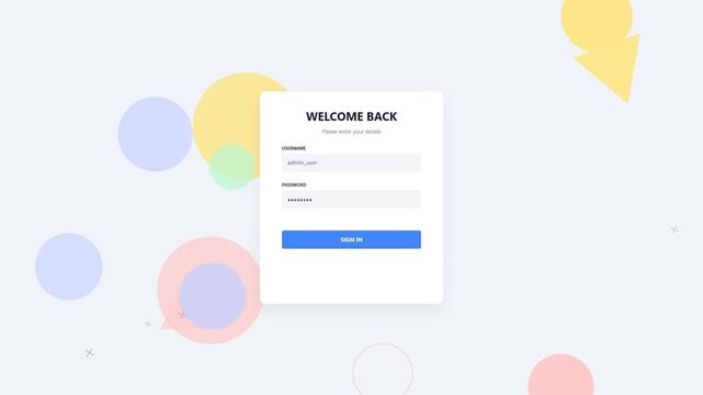 Welcome back login screen with abstract circle shapes
