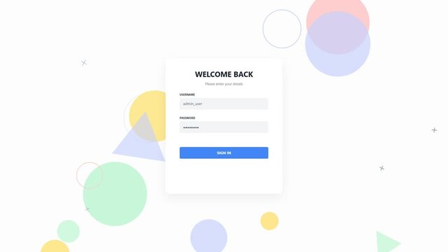 Welcome back login form with geometric shapes