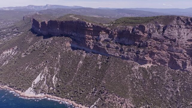 Aerial View of Spectacular Ocean Cliffs Along a Rugged Coastline. Cassis, France