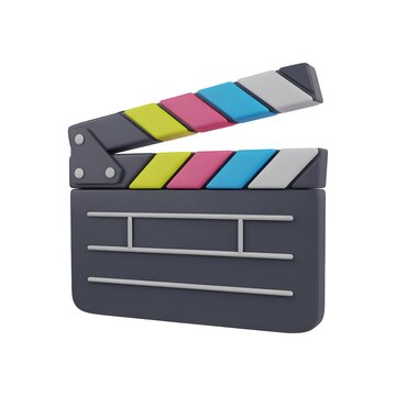 Colorful clapperboard with film stripes and transparent background design