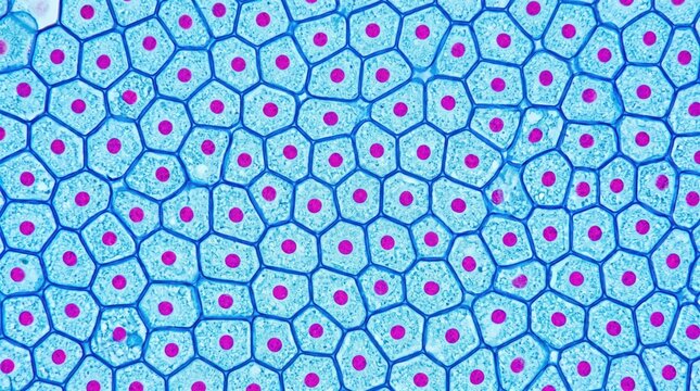 Microscopic view of plant cells with visible cell nuclei