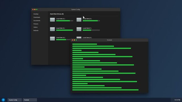 Computer operating system interface showing hard drive storage and processes