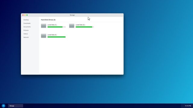 Computer storage management interface showing disk usage on blue desktop