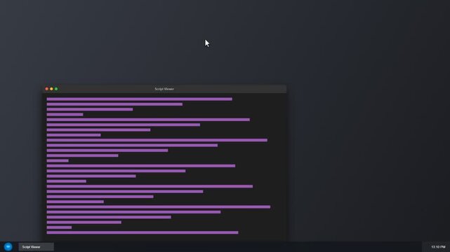 Terminal window running a script with purple lines of code on a dark screen